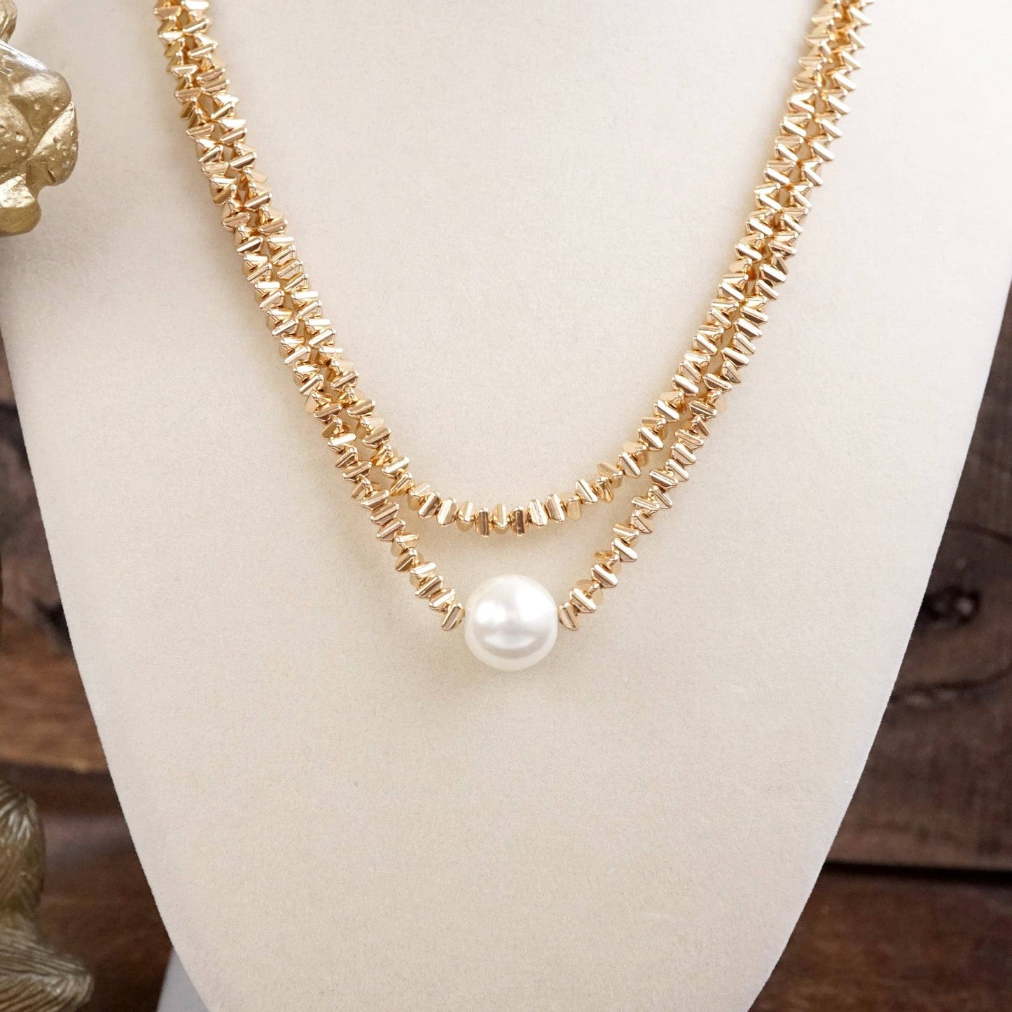 Double Layer Necklace with Pearl and Beads