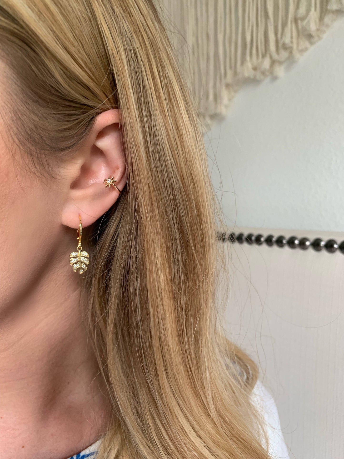 Monstera Leaf Gold Huggie Hoops