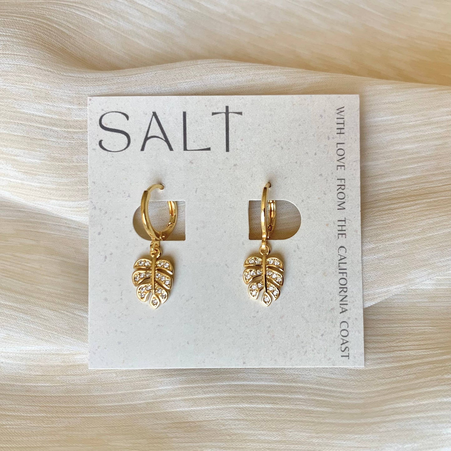 Monstera Leaf Gold Huggie Hoops