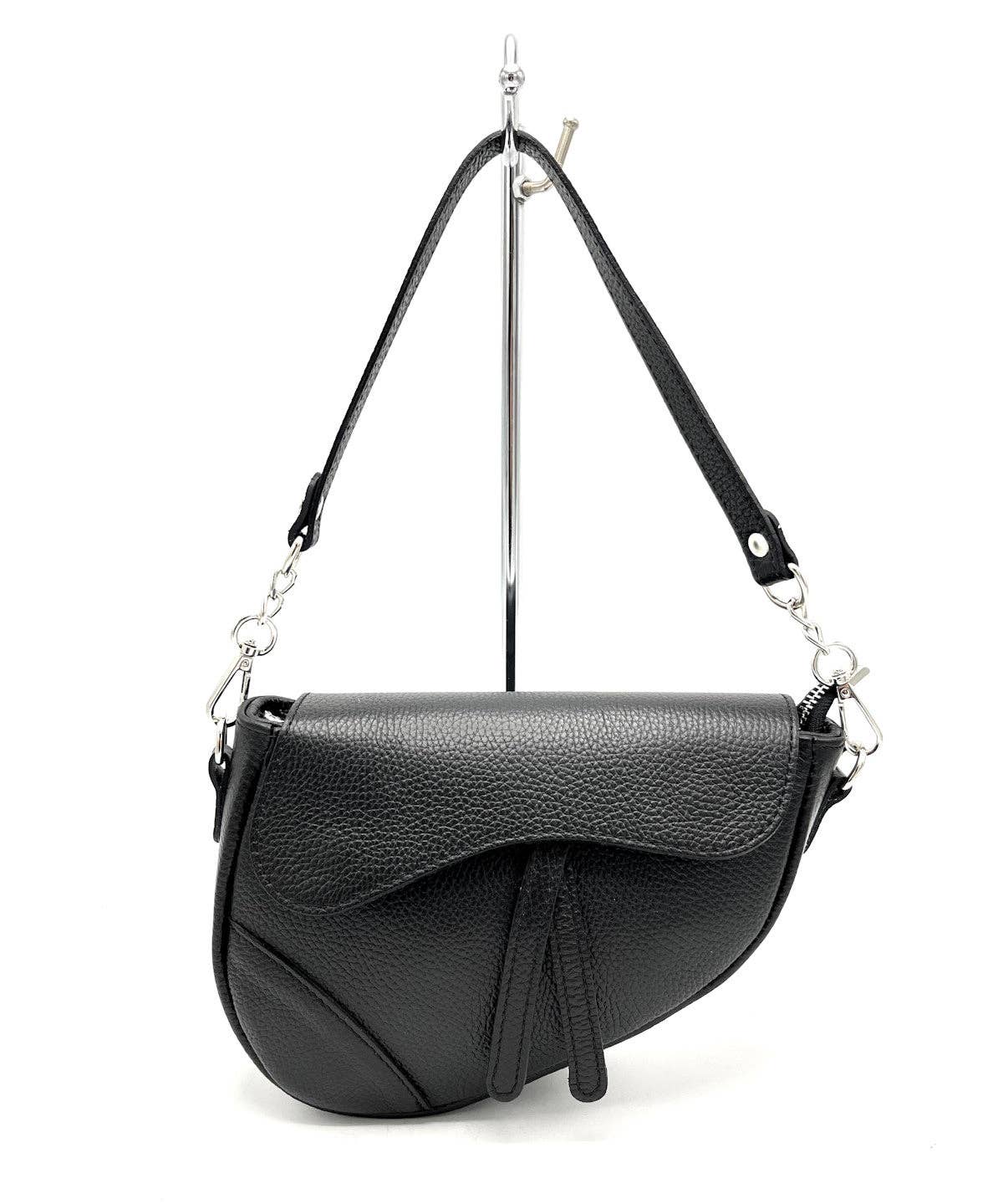 Black Leather Shoulder Bag -Asymetrical