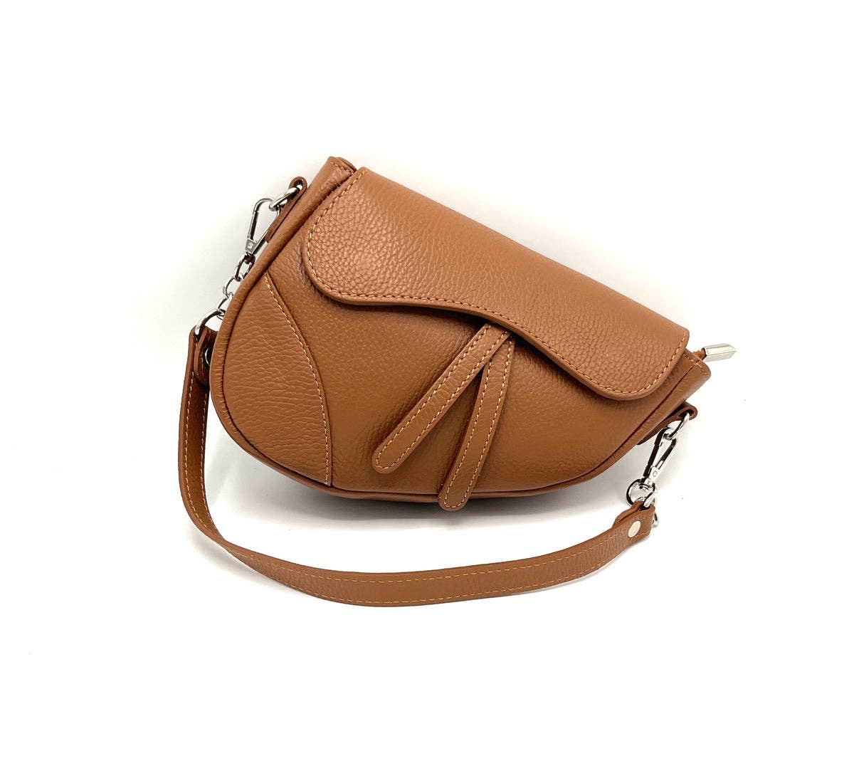 Camel Leather Shoulder Bag - Asymetrical