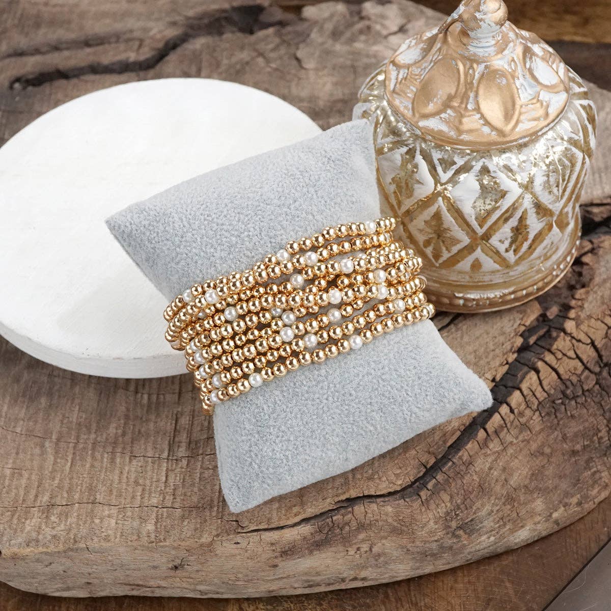 Gold & Pearls Stretchy Bracelet Set