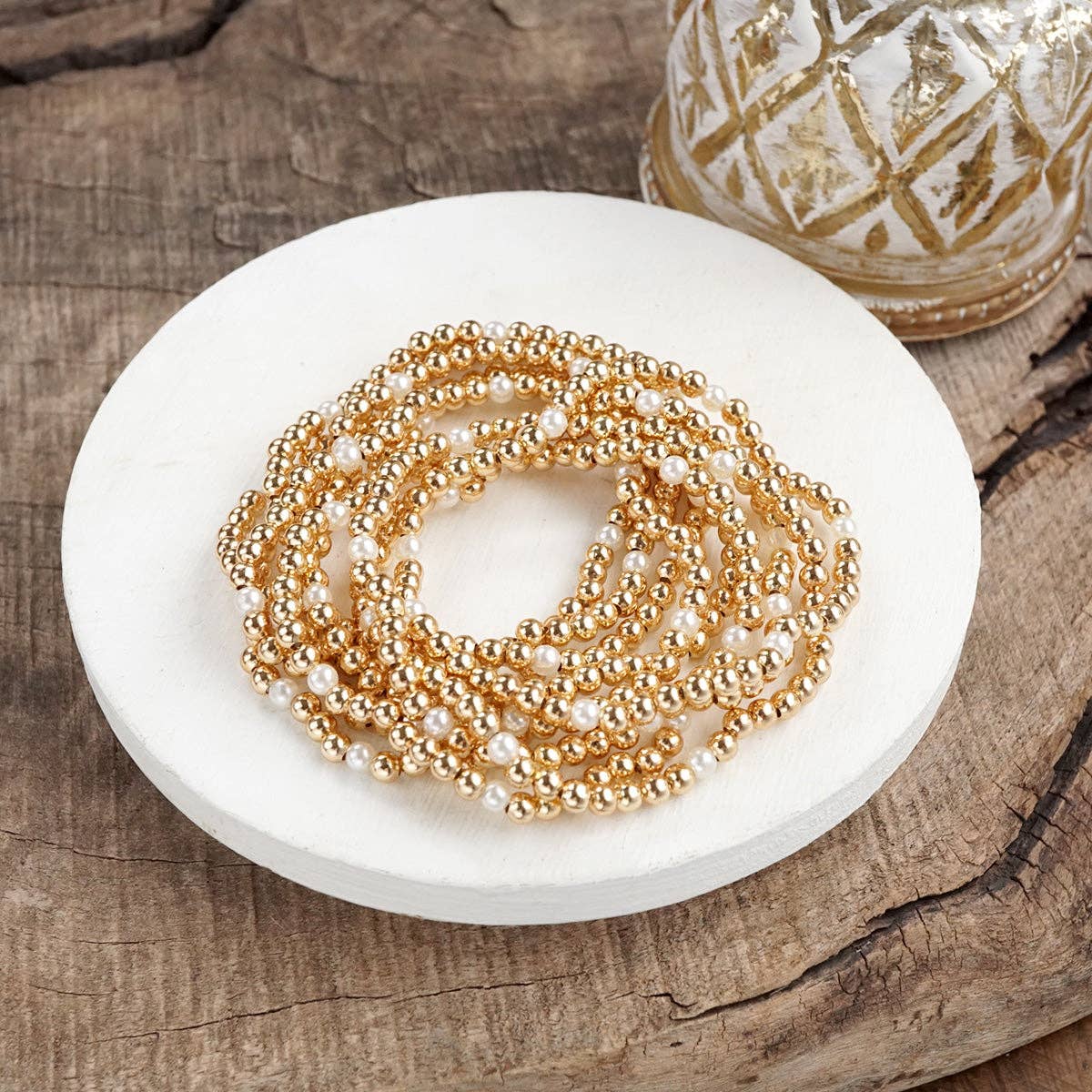 Gold & Pearls Stretchy Bracelet Set