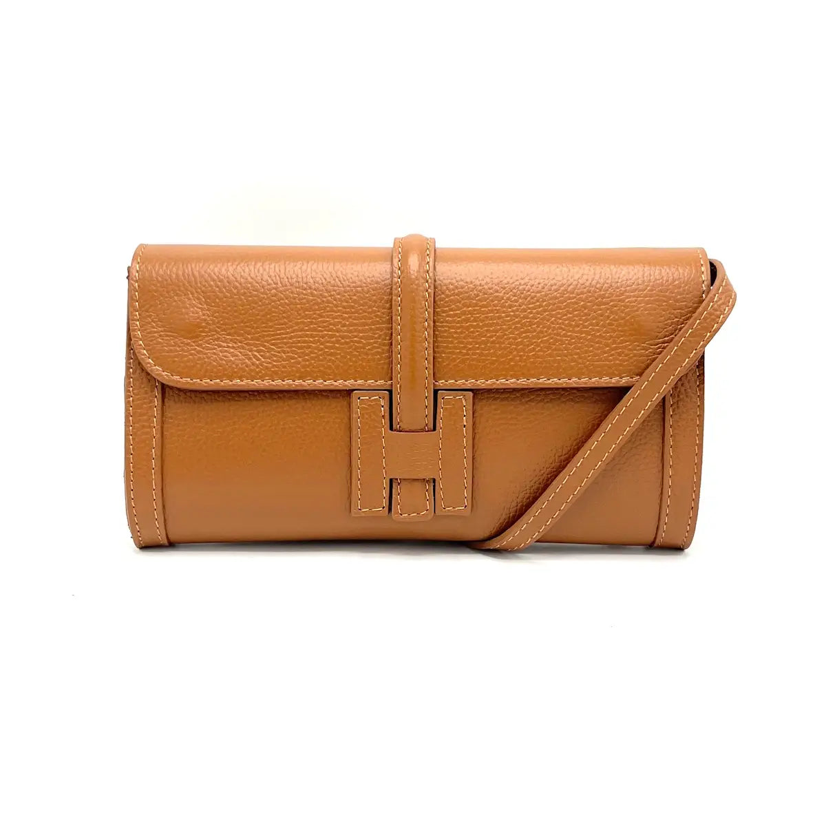 Camel "H" Leather Clutch Bag