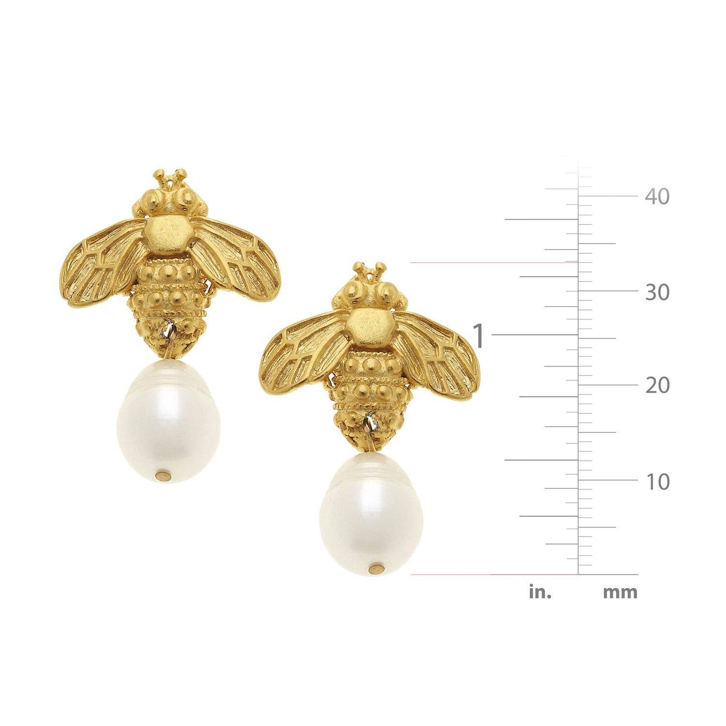 Gold Bee and Genuine Freshwater Pearl Earrings