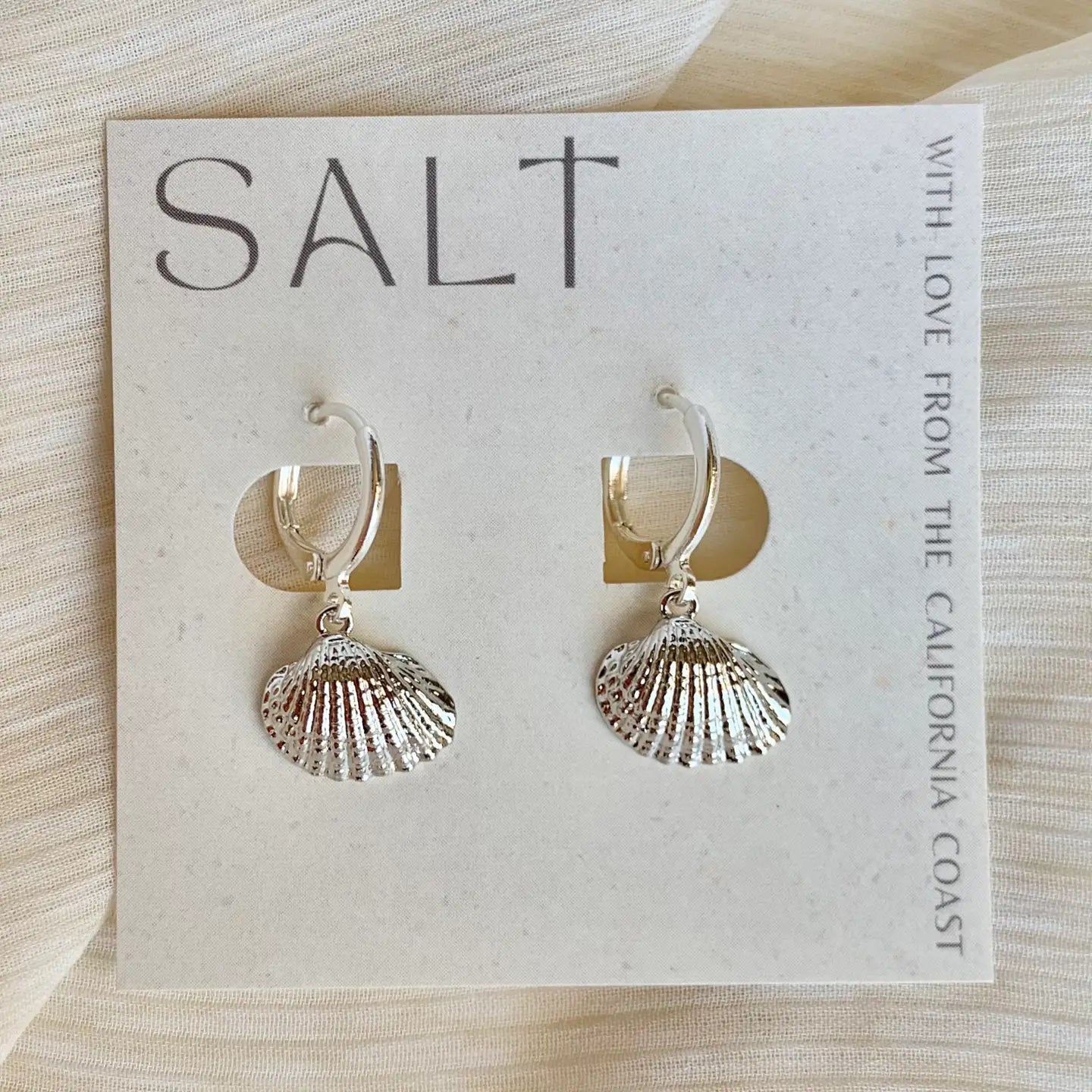 Scallop Seashell Huggie Hoops | Silver