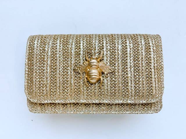 Lisi Lerch Ruby Gold Fabric Clutch with Gold Bow