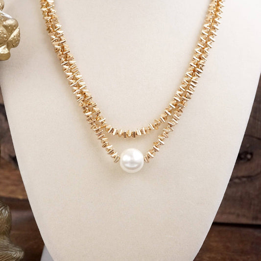 Double Layer Necklace with Pearl and Beads