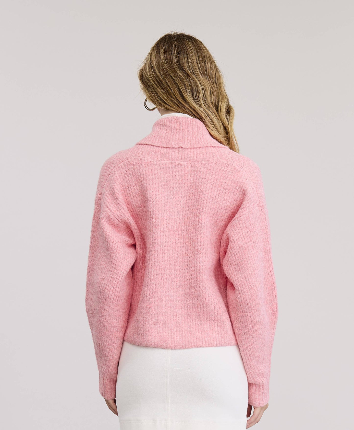 Leina Roll Collar Sweater Cardigan- Pink