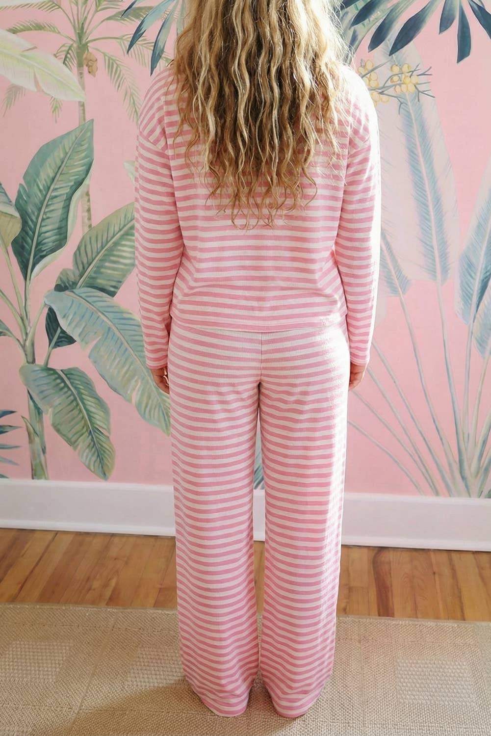 Pink Striped Two Piece Lounge Set