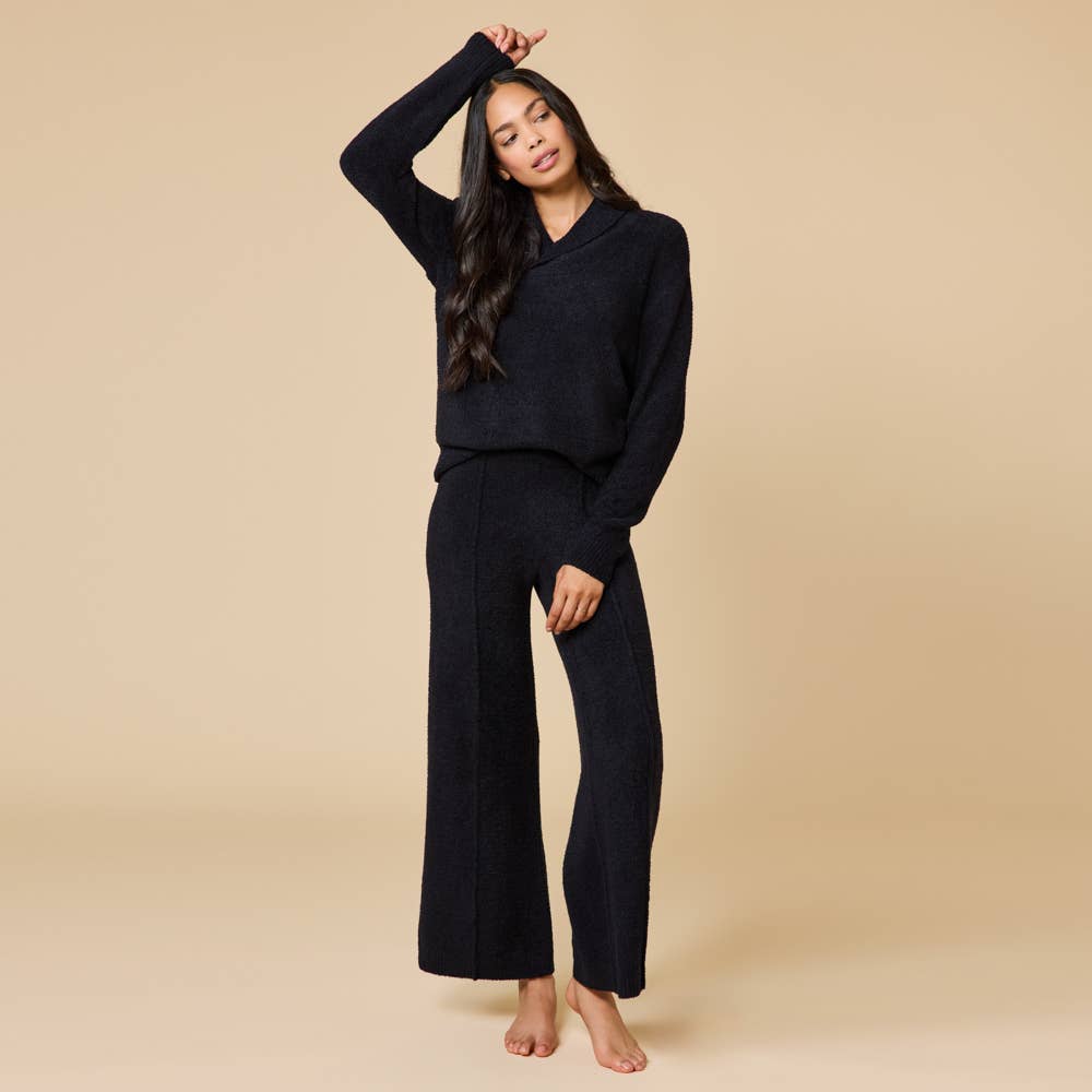 Marshmallow Shawl Collar Top with Front Seam Pant