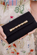 Lisi Lerch Avery Black Canvas Clutch - Gold Charm Bamboo Bar