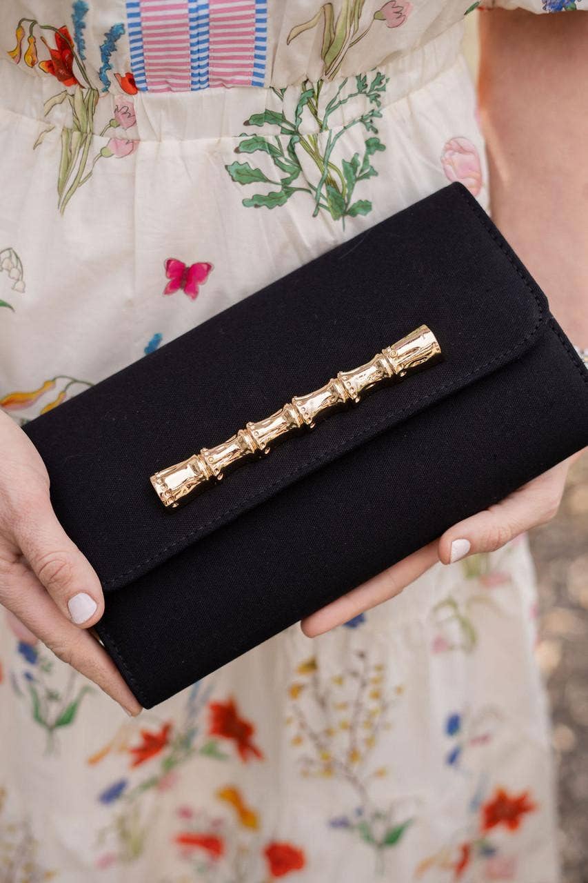 Lisi Lerch Avery Black Canvas Clutch - Gold Charm Bamboo Bar