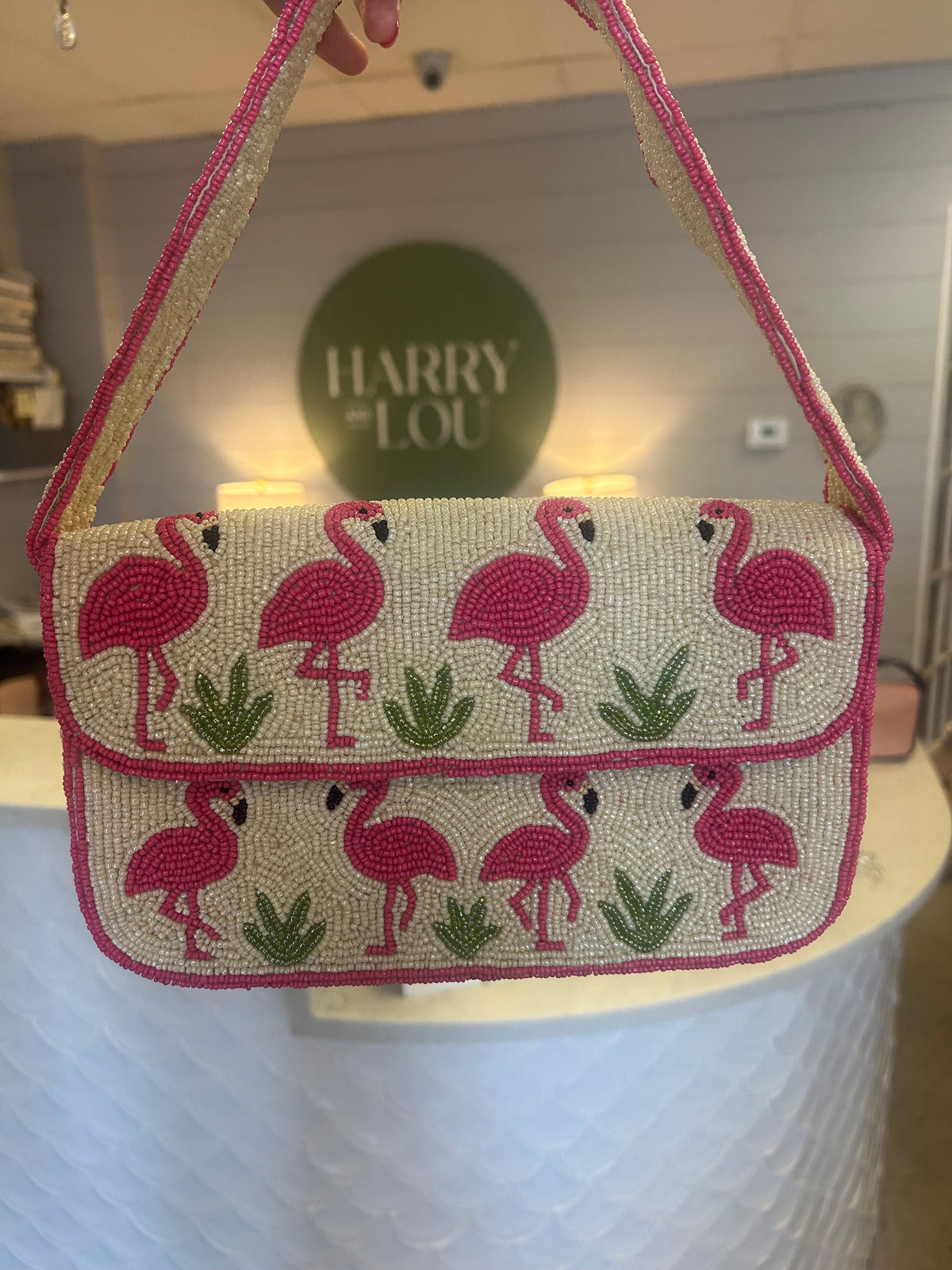 PREORDER Flamingo Beaded Shoulder Bag