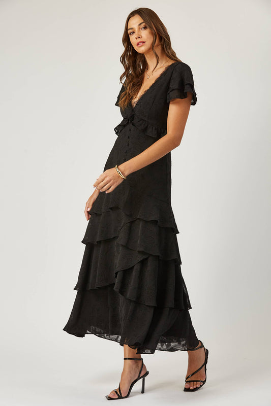 Aubrey Black Tiered Maxi Dress