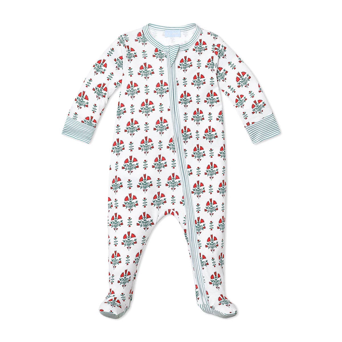 Joy Street Poinsettia Block Print Zip Baby Onesie
