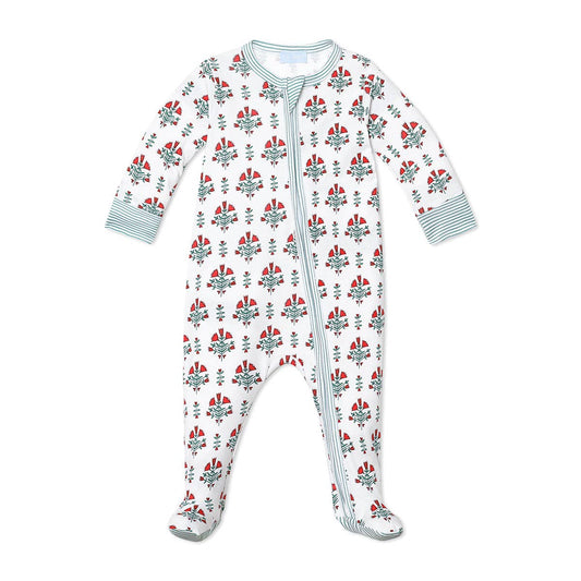 Joy Street Poinsettia Block Print Zip Baby Onesie