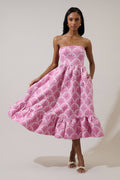 Aurra Jacquard Strapless Midi Dress-Pink
