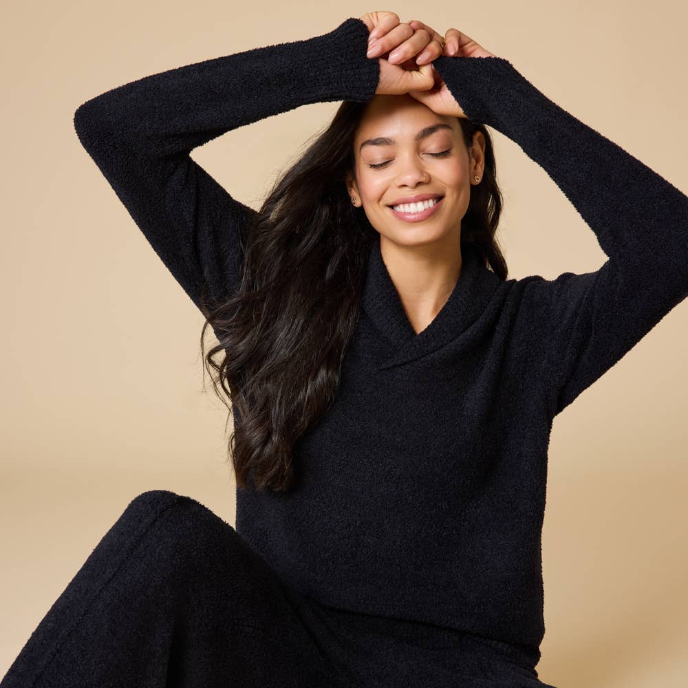 Marshmallow Shawl Collar Top with Front Seam Pant