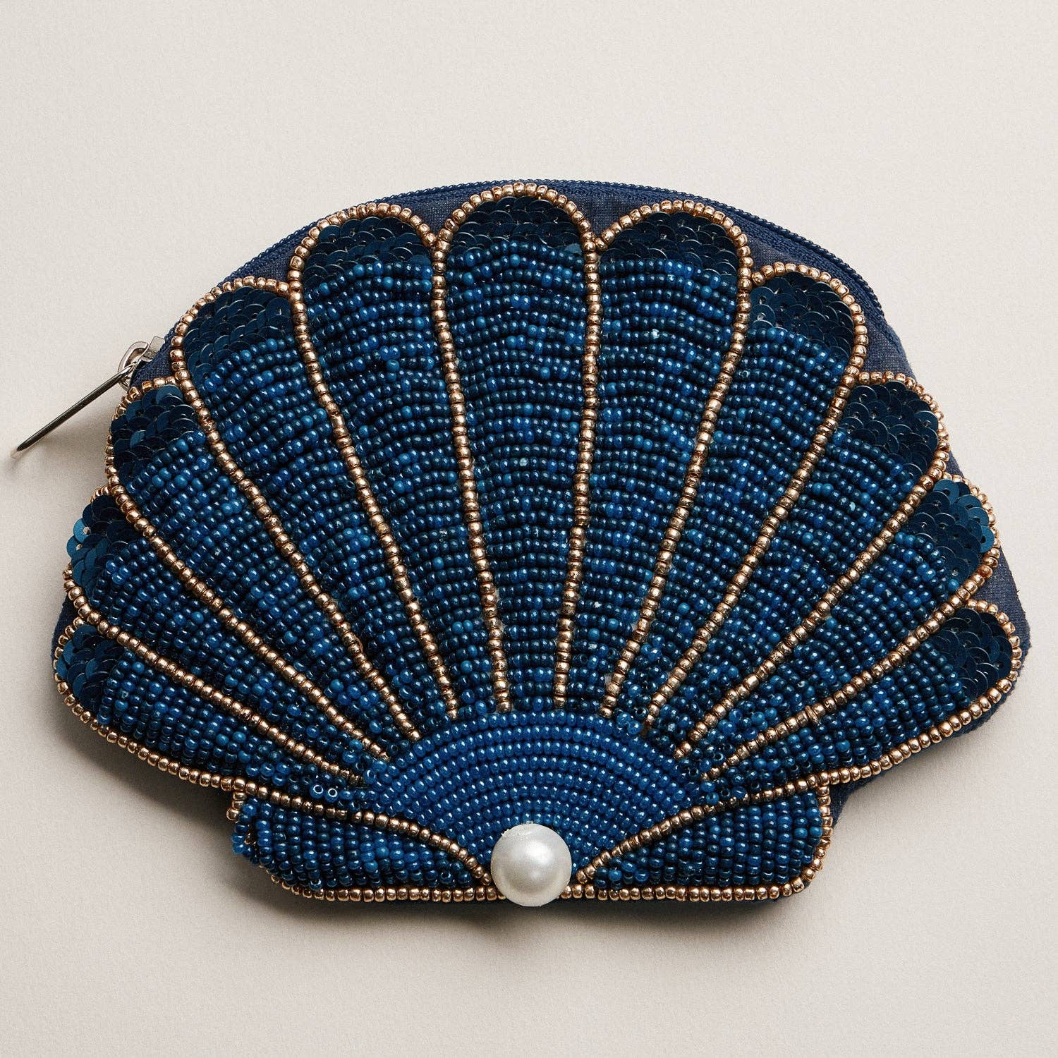 Seashell Beaded Coin Purse with Pearl Accent