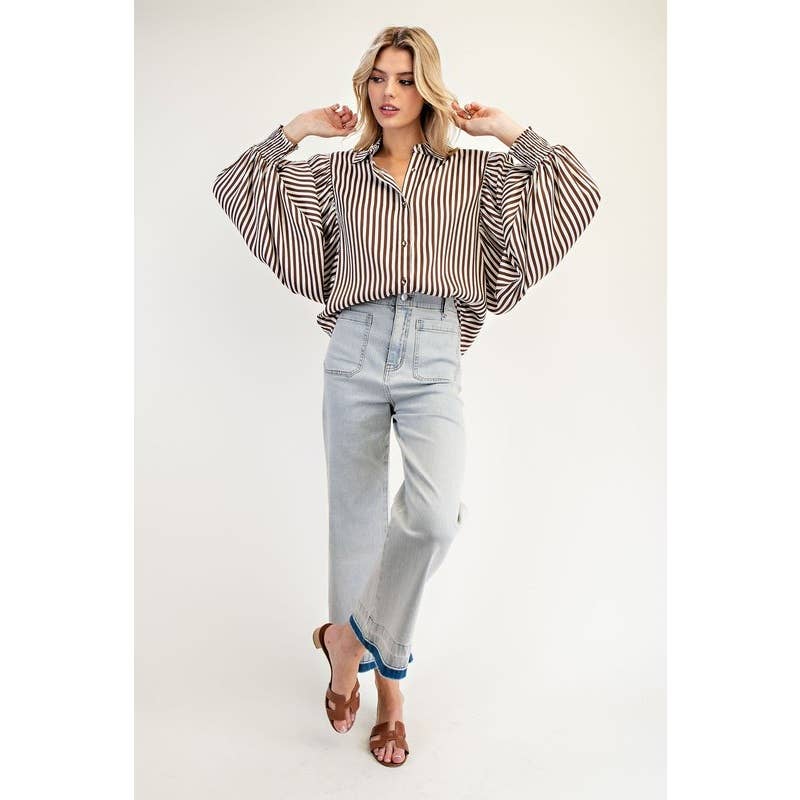 Brown Striped Blouse Top