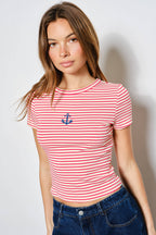 Striped Anchor Beaded Tee