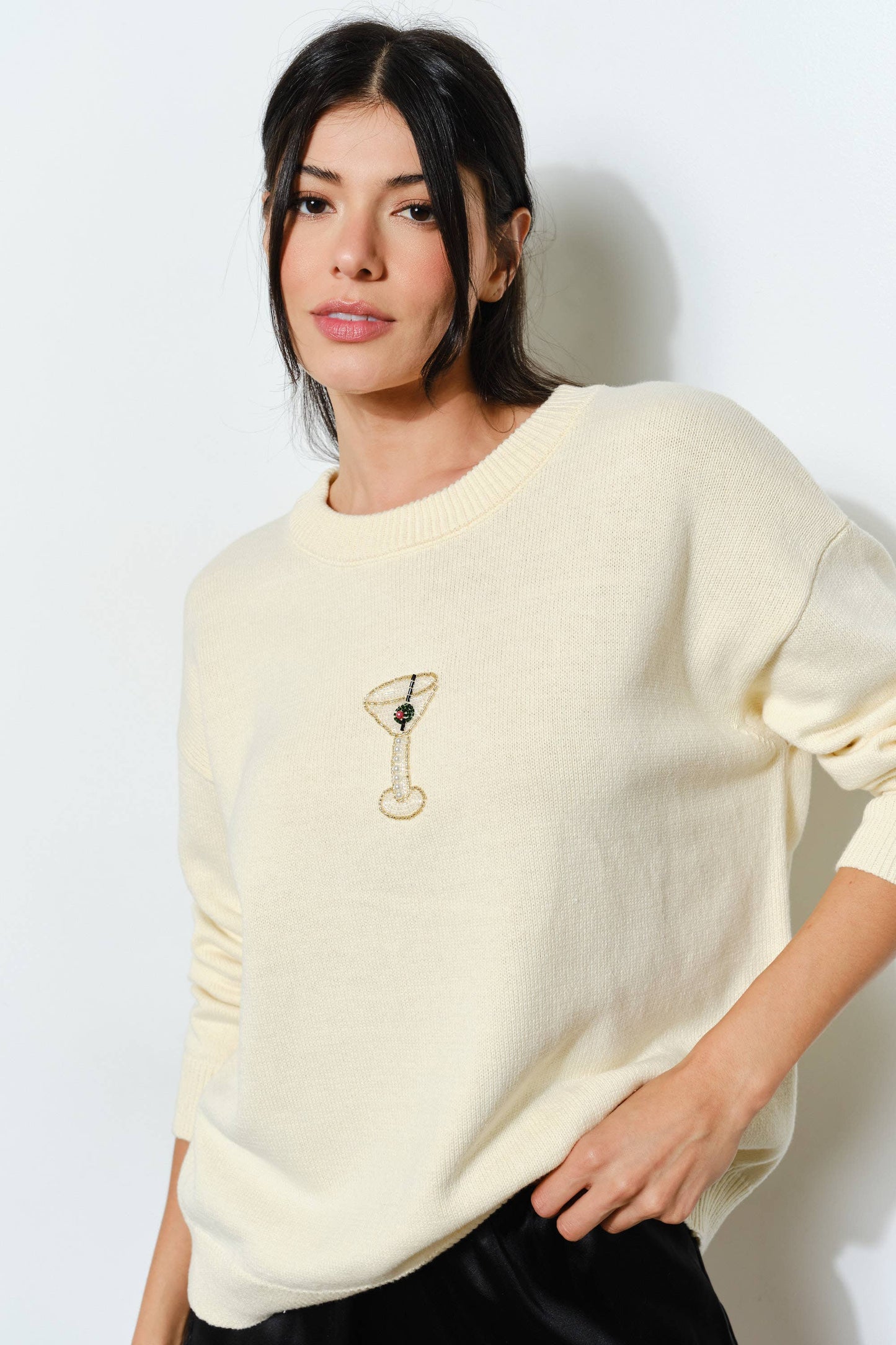 SORA MARTINI BEAD SWEATER - Butter Cream