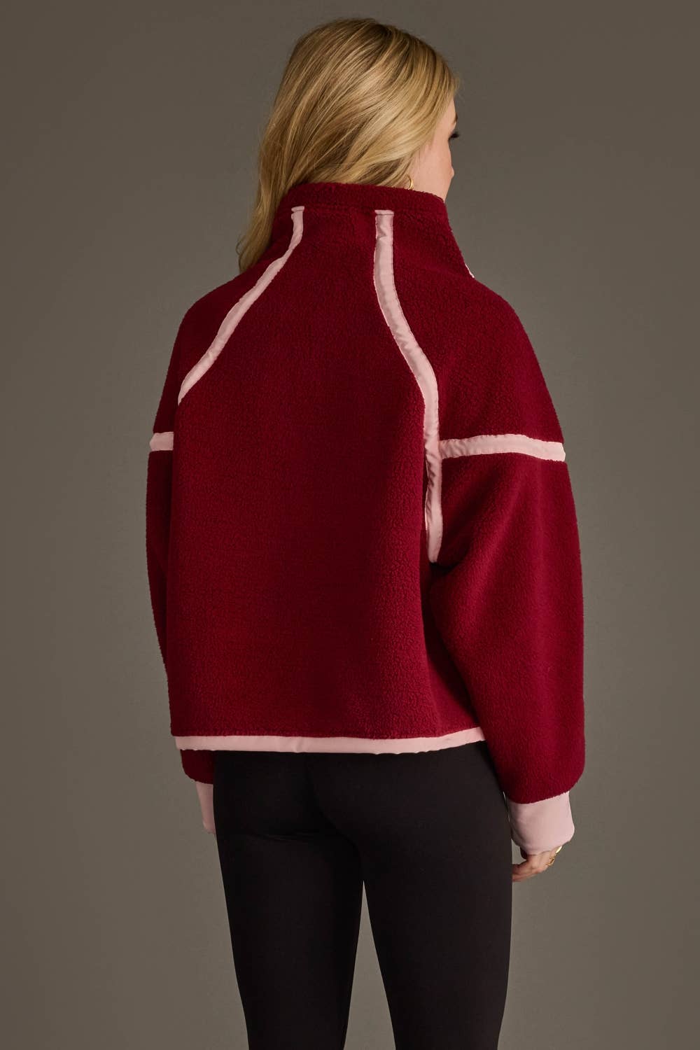Burgundy & Lt. Pink Half Zip Sherpa Fleece Sweatshirt