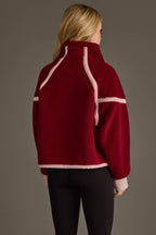 Burgundy & Lt. Pink Half Zip Sherpa Fleece Sweatshirt