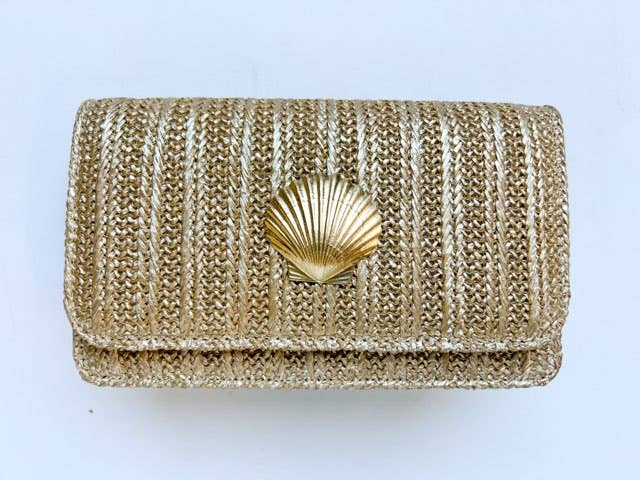 Lisi Lerch Ruby Gold Fabric Clutch with Gold Bow