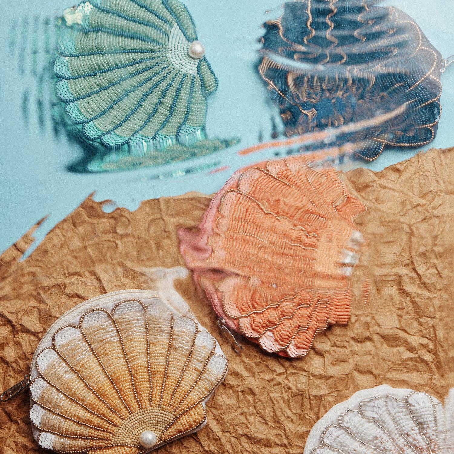 Seashell Beaded Coin Purse with Pearl Accent