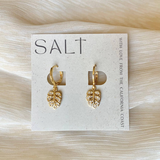 Monstera Leaf Gold Huggie Hoops
