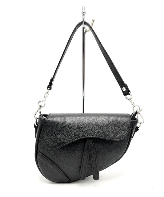 Black Leather Shoulder Bag -Asymetrical