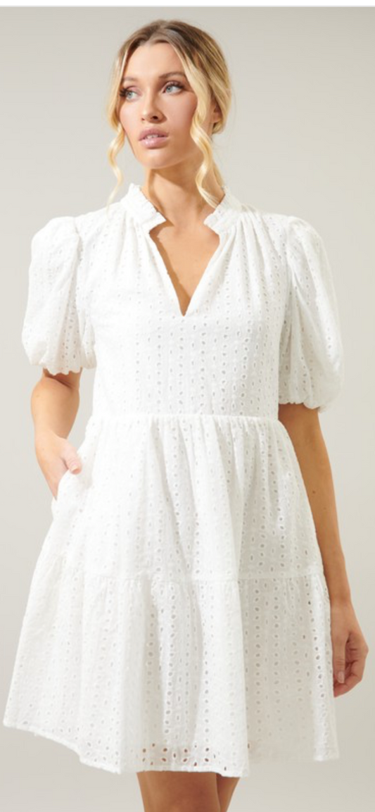 White Eyelet Mini Dress