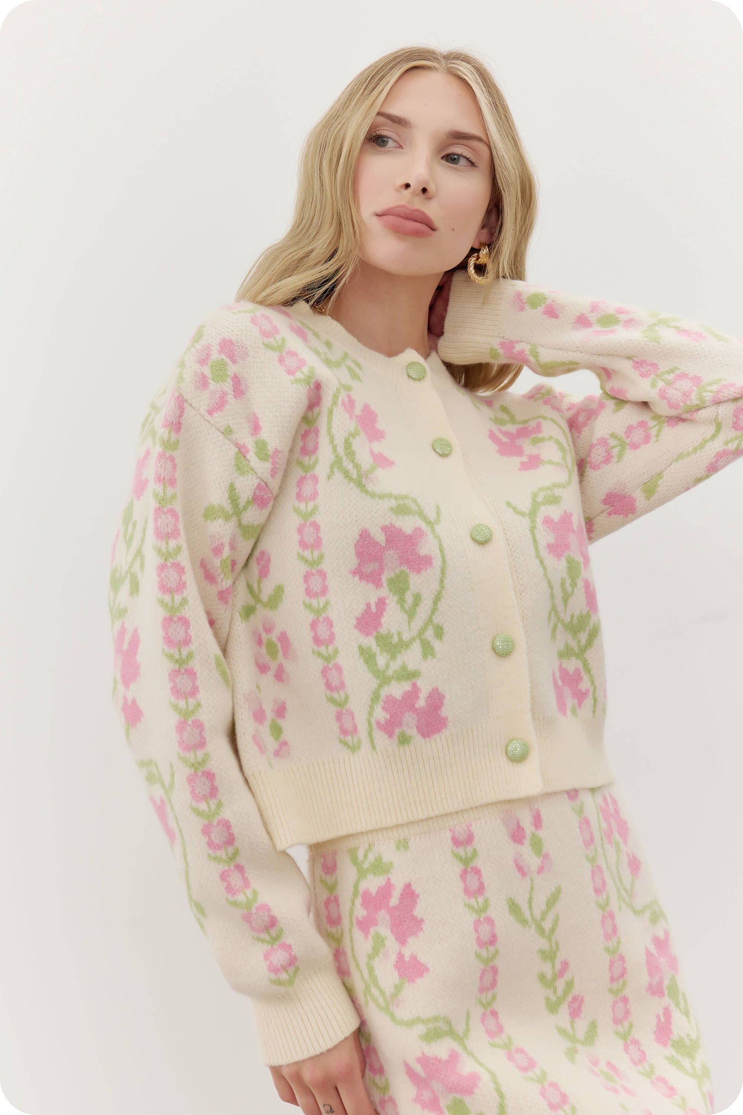 Floral Intarsia Sweater Cardigan