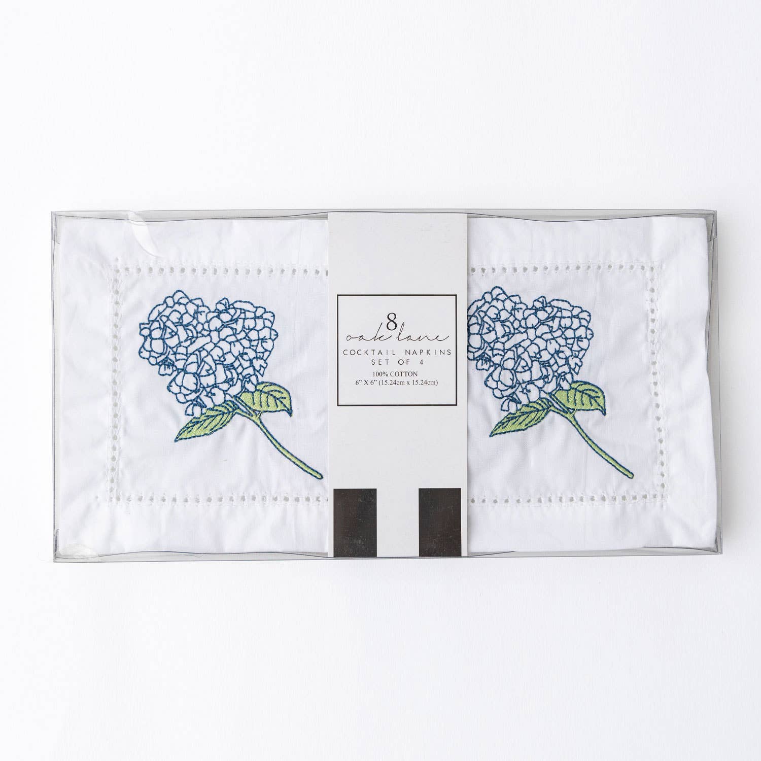 Hydrangea Stem Embroidered Cocktail Napkin Set
