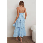 Light Blue Polka Dot Tier Maxi Dress