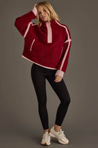 Burgundy & Lt. Pink Half Zip Sherpa Fleece Sweatshirt