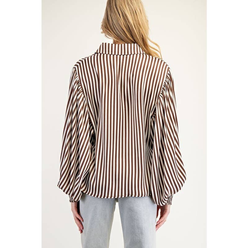 Brown Striped Blouse Top