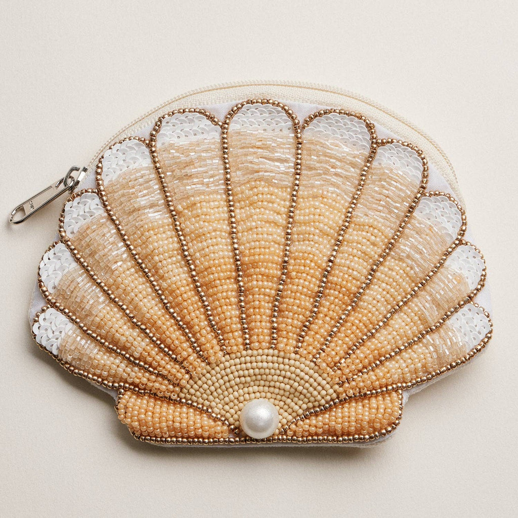 Seashell Beaded Coin Purse with Pearl Accent