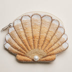 Seashell Beaded Coin Purse with Pearl Accent