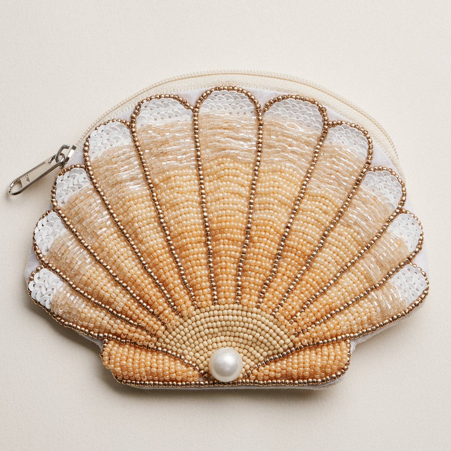 Seashell Beaded Coin Purse with Pearl Accent