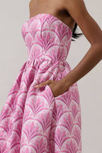 Aurra Jacquard Strapless Midi Dress-Pink