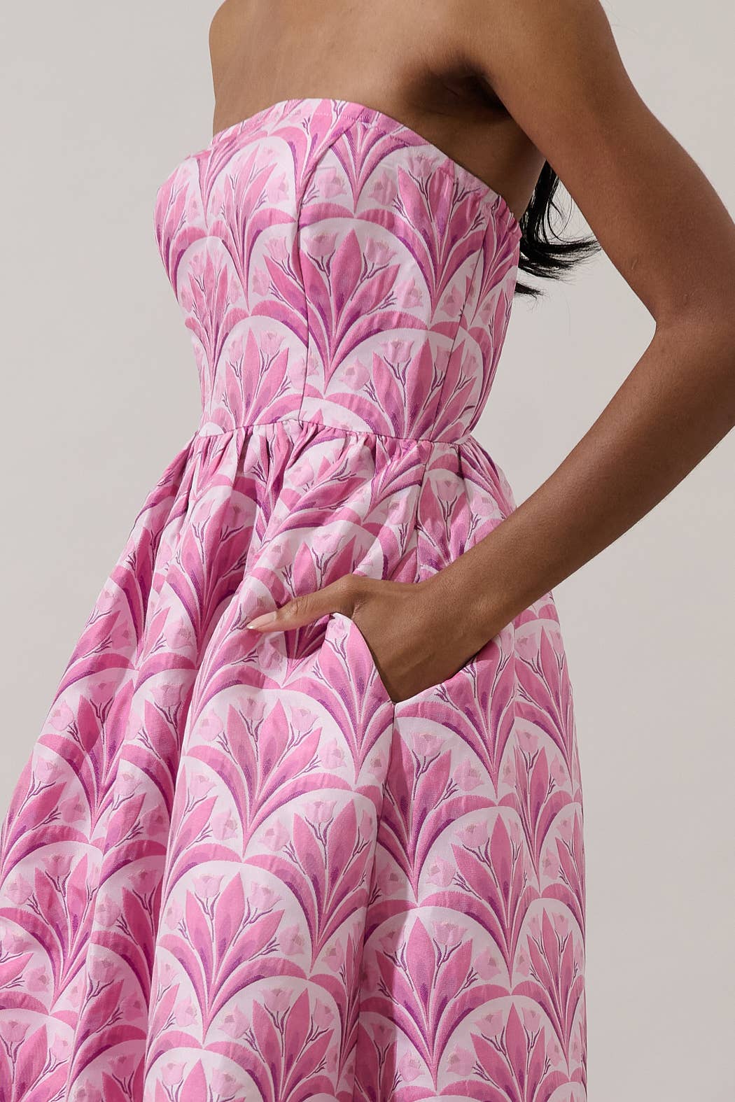 Aurra Jacquard Strapless Midi Dress-Pink