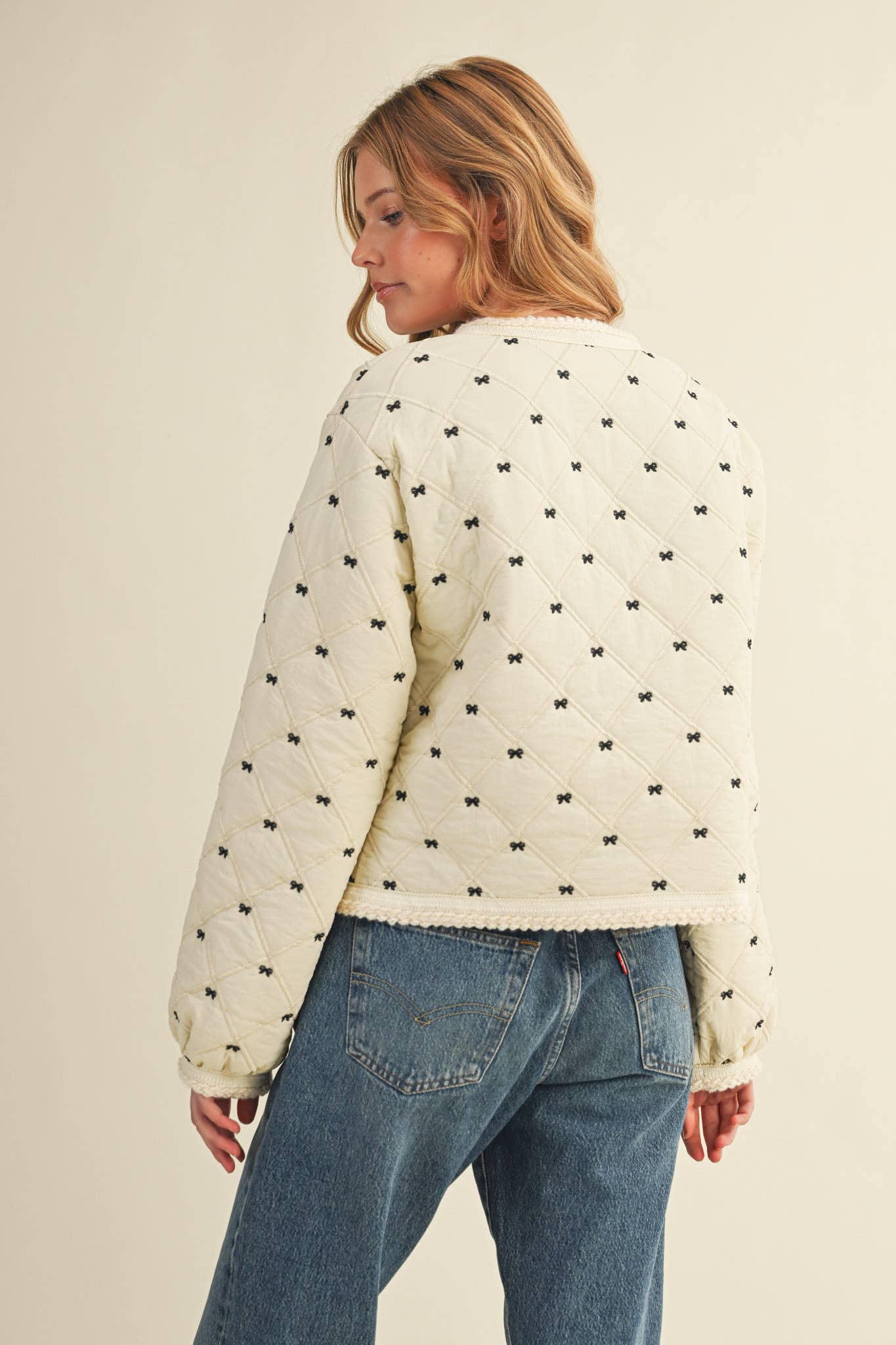 Bow Embroidered Quilted Puff Jacket