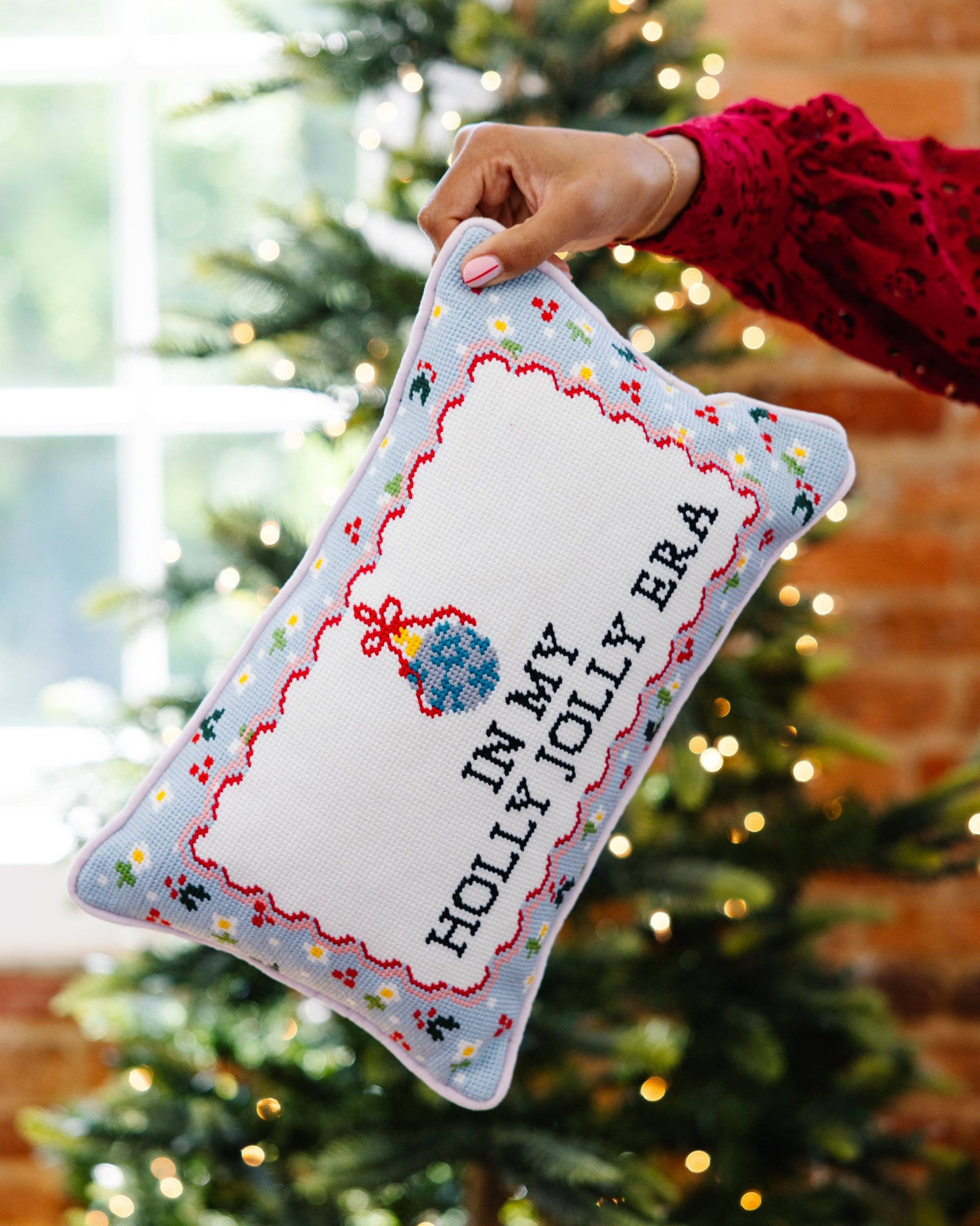 Holly Jolly Era Needlepoint Pillow
