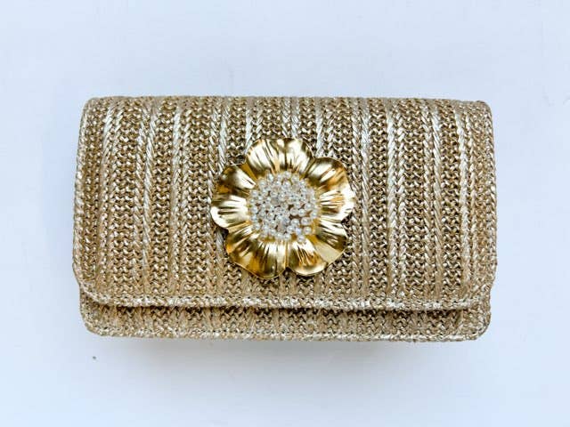 Lisi Lerch Ruby Gold Fabric Clutch with Gold Bow
