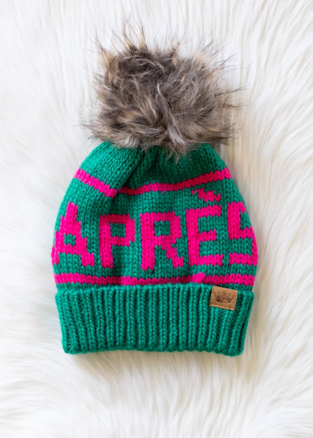 Green & Pink Apres Pom Hat