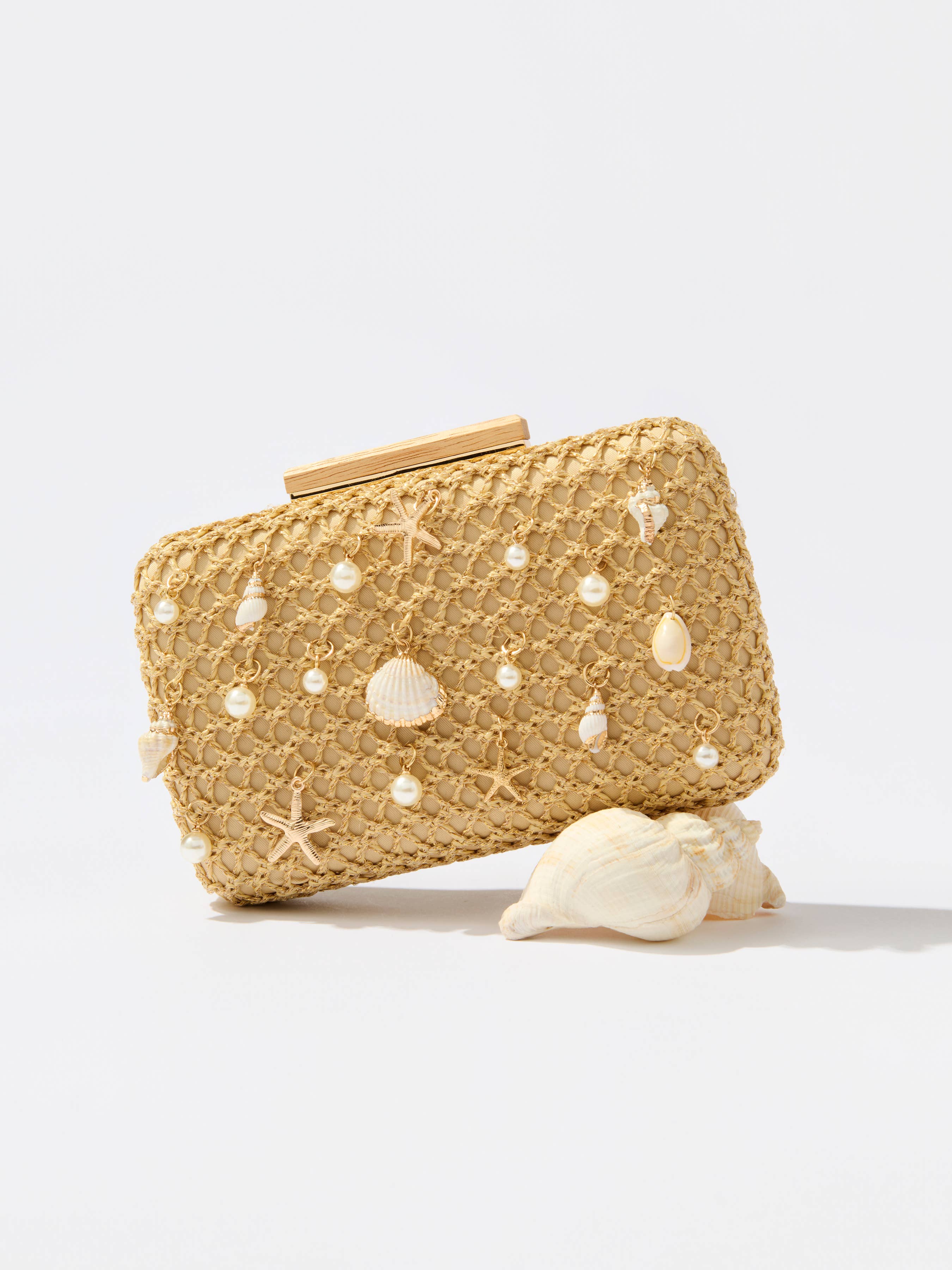 Gold Shell Embellished Clutch