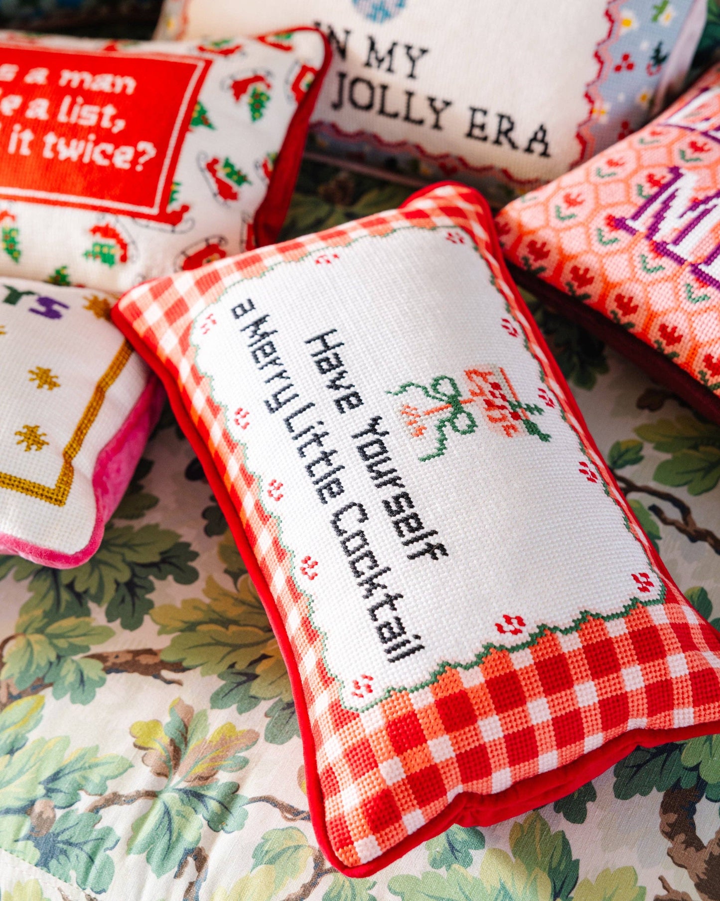 Merry Little Cocktail Needlepoint Pillow